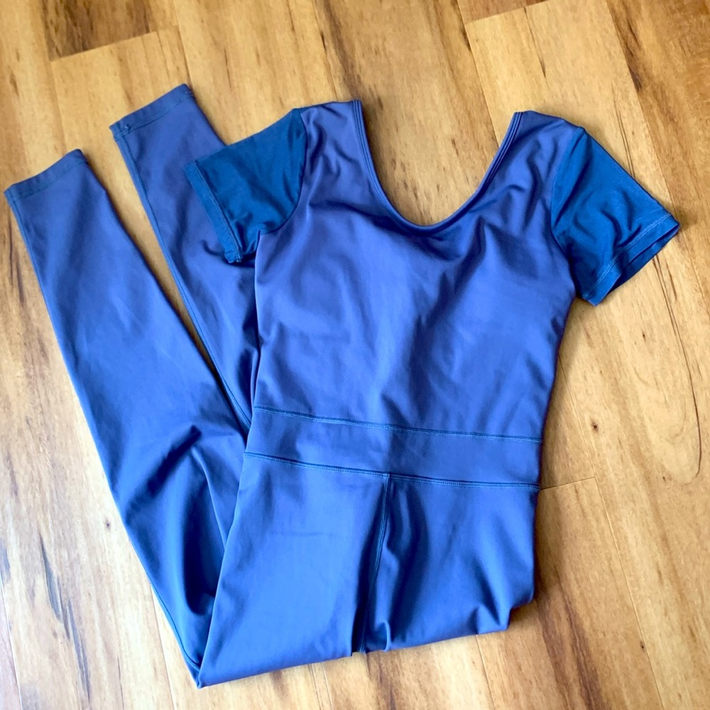 Purple One Piece Yoga Outfit, Petite Medium, Mesh sleeves